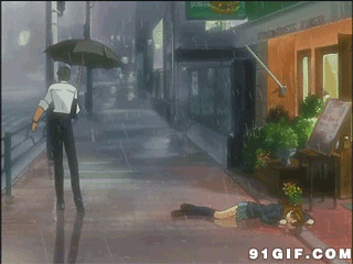无情男人雨中推倒女孩动画图片