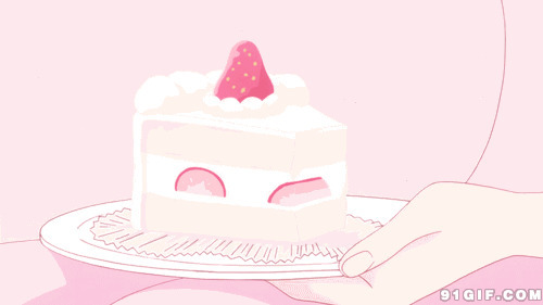 拿刀叉吃草莓蛋糕动画图片