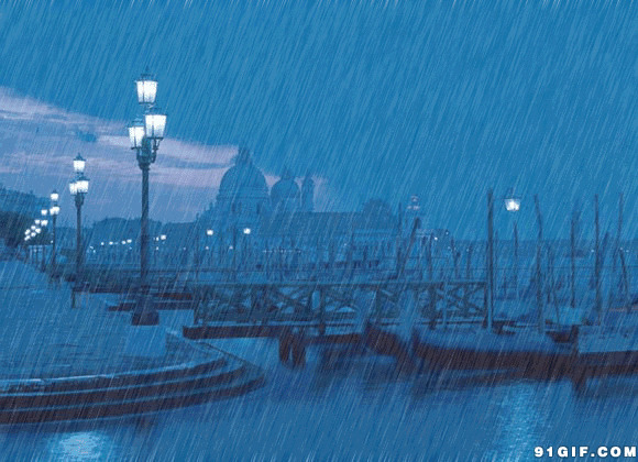夜晚码头起风雨动态图