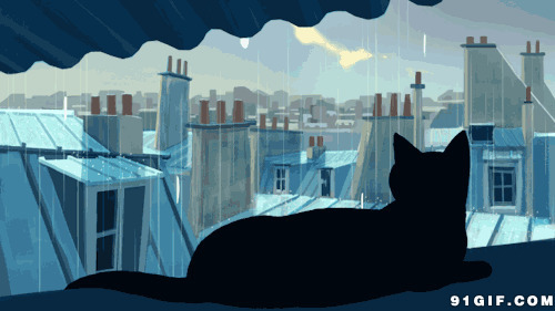 卡通猫咪背景图片:猫猫,背影,下雨