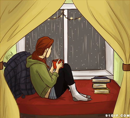 窗外卡通图片:窗外,风雪,下雨
