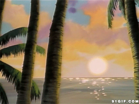 海上日出动画图片:太阳,日出,椰树