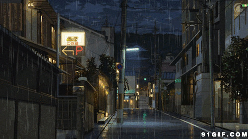 动漫城市雨景图片:下雨,街头