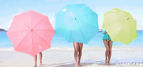 夏日海滩彩色遮阳伞动态图:海滩,遮阳伞,雨伞
