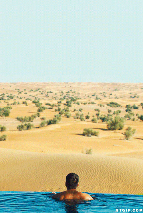 梦幻沙漠水池游泳gif图:沙漠