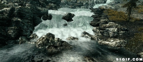 山谷奔腾流水动态图片:流水