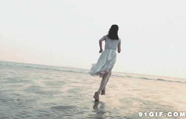 女人海滩奔跑动态图片:奔跑