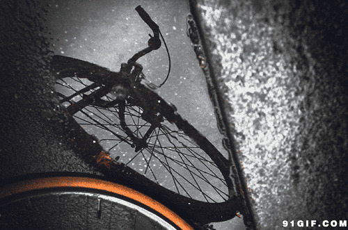 单车和滴落的雨水唯美动态图:雨水