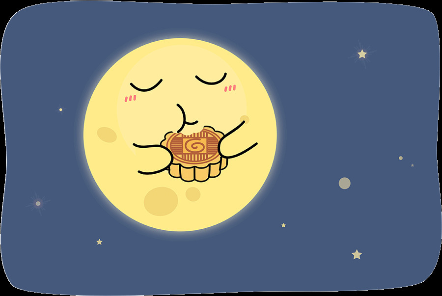 中秋夜吃月饼动漫图片