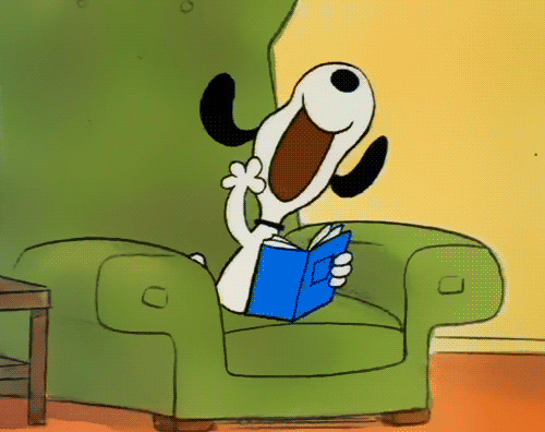 小狗看书很开心动画图片:狗狗