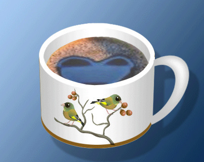 杯子上的翠鸟动态图:小鸟