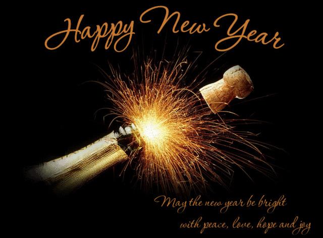 开香槟贺新年动态图:新年快乐