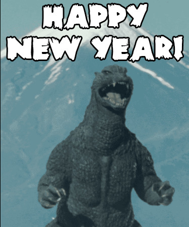 恐龙来贺新年动态图:新年快乐