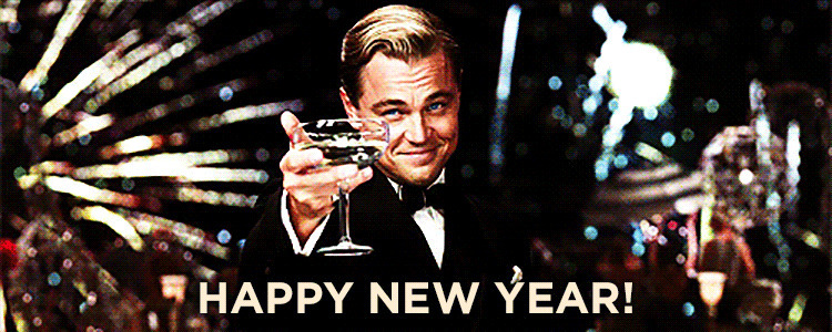 莱昂纳多举杯贺新年闪图:新年快乐