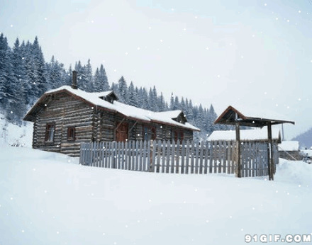 雪山木屋gif图片:落雪