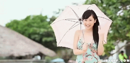打伞女孩招手动态图:打伞
