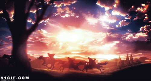 黄昏飞奔的马队闪图:骑马