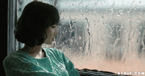 玻璃窗外的雨水闪图:下雨