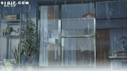 玻璃窗外的雨动漫图片:下雨