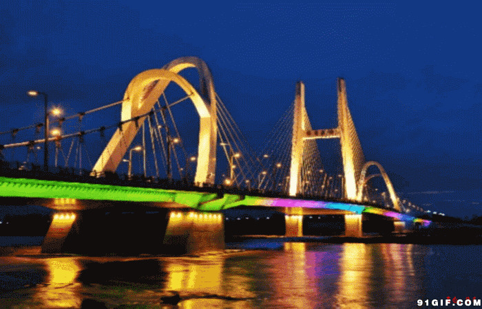 绚丽大桥美夜景gif图