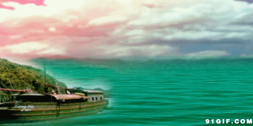 小岛绿水白云动态图:景色