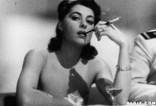 女士抽烟的老电影gif图:抽烟