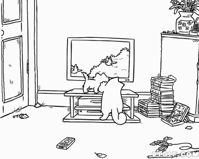 猫咪看电视卡通图片