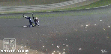 摩托赛车手摔倒翻滚gif图:摔倒
