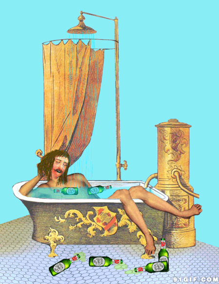 醉汉浴缸泡澡卡通图片:醉酒