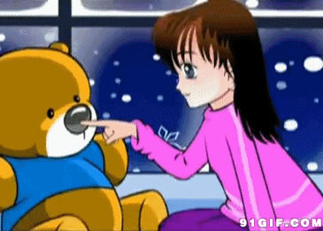 小女孩和玩具熊卡通图片