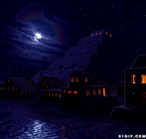 夜空残月照江面闪图:月亮