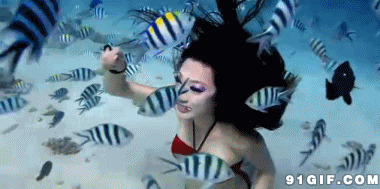 美女海底潜水gif图:潜水