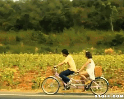 情侣踩双人单车闪图