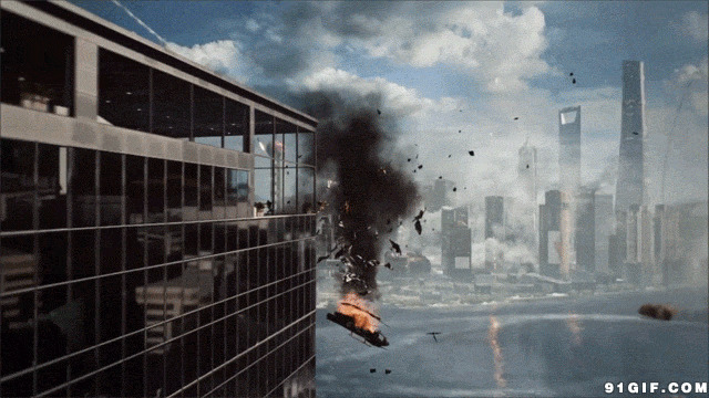 飞机撞大楼爆炸闪图