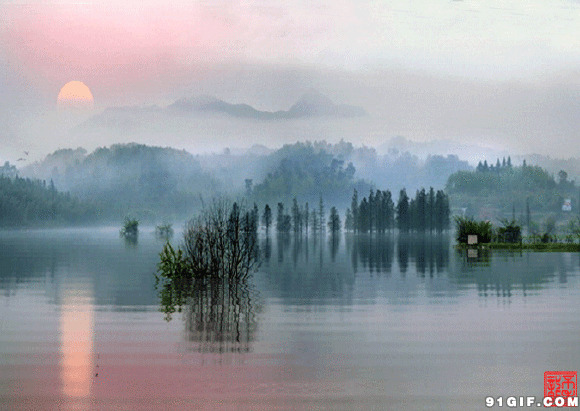 日落山湖唯美动态图:山湖
