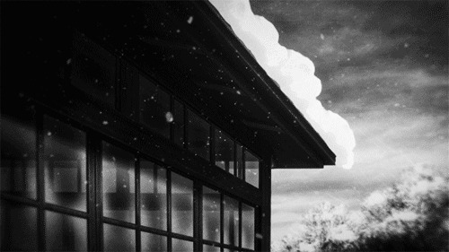 屋顶积白雪动画图片:雪景