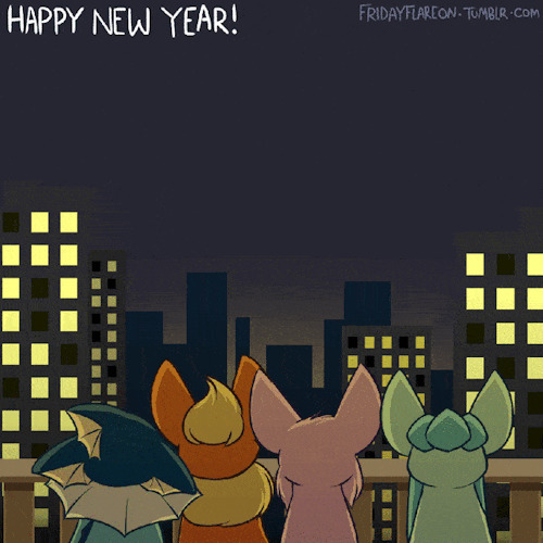 小动物看烟花过新年闪图:新年快乐