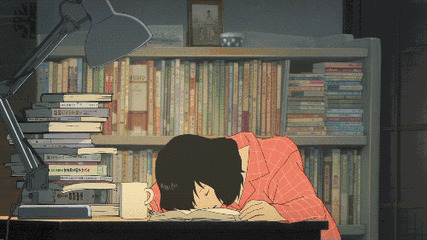 卡通小女孩看书犯困睡觉gif图片:睡觉