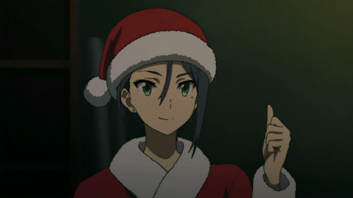 卡通女孩戴着圣诞帽竖起大拇指GIF图片