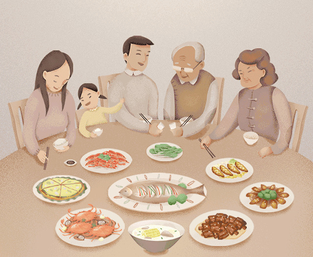 一家人聚餐卡通动态图片