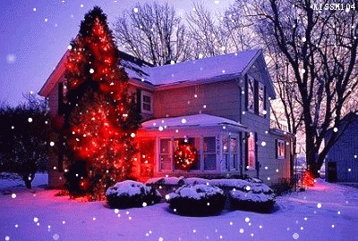灯光明亮的圣诞小屋gif图片:圣诞,下雪