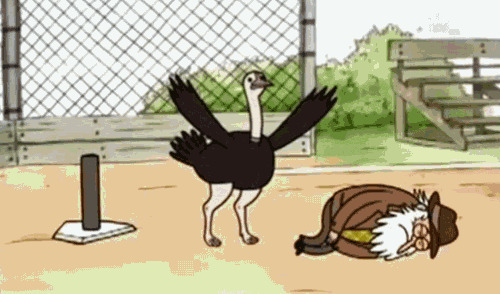 卡通鸵鸟打棒球GIF图片