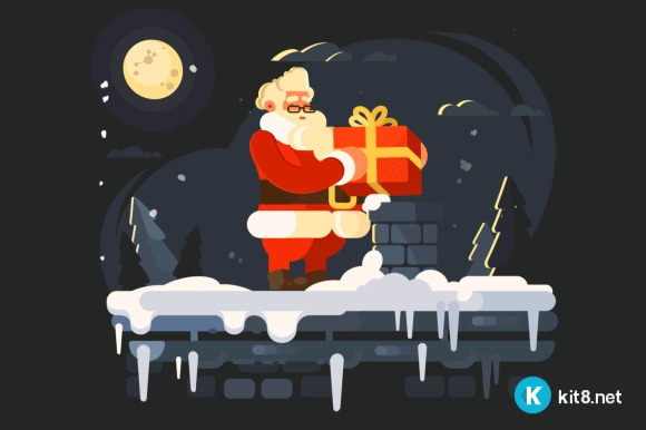 卡通圣诞老人从烟囱送礼物gif图片