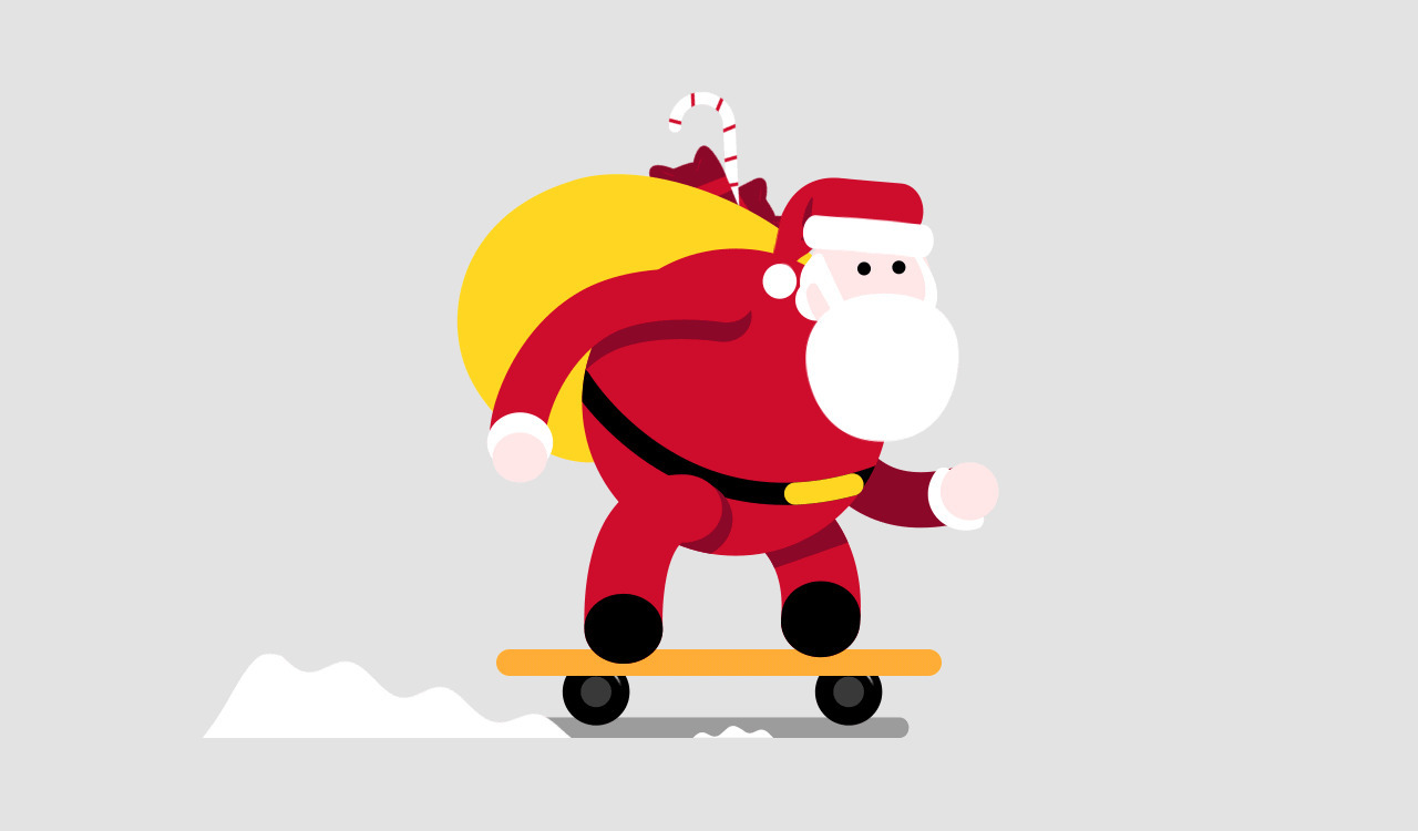 圣诞老人滑滑板送礼物GIF图片:圣诞老人