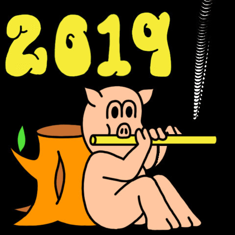 小猪吹笛子庆祝2019GIF图片:小猪