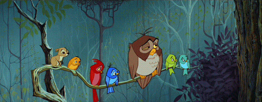 卡通小动物站在树枝上GIF图片:动物