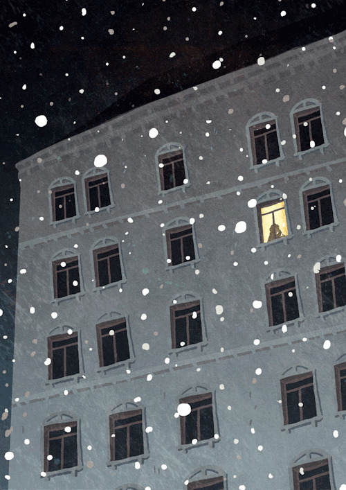 孤独的雪夜动态图:飘雪