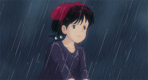 雨中的小女孩动画图片:下雨
