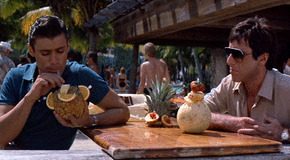 热带海滨吃椰子闪图:度假