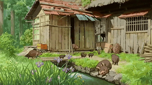 农舍的小动物动画图片:木屋